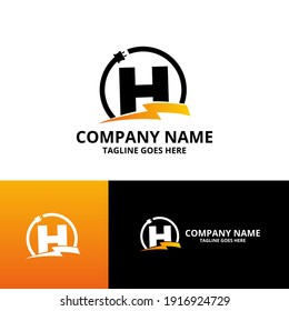 Flash initial letter H Logo Icon Template. Illustration vector graphic. Design concept Electrical Bolt and electric plugs With letter symbol. Perfect for corporate, more technology brand identity