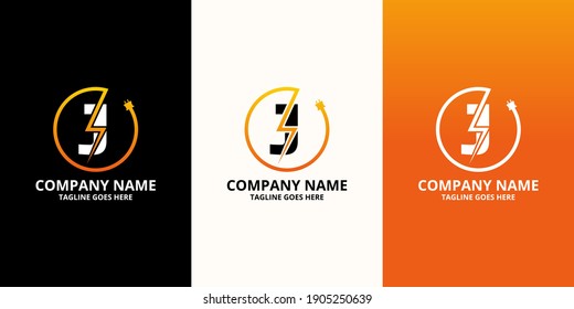 Flash initial letter J Logo Icon Template. Illustration vector graphic. Design concept Electrical Bolt and electric plugs With letter symbol. Perfect for corporate, more technology brand identity