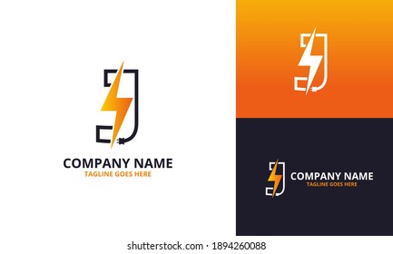 Plantilla de icono del logotipo de KJ de la letra inicial Flash. Gráfico vectorial de ilustración. Concepto de diseño Perno eléctrico y enchufes eléctricos Con símbolo de letra. Perfecto para una identidad de marca corporativa más tecnológica