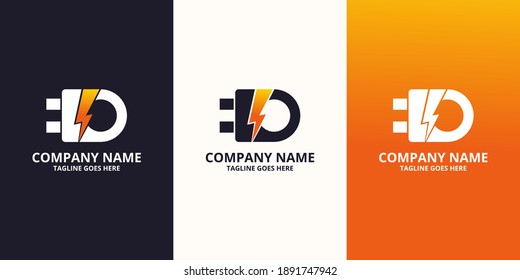 Flash initial letter O Logo Icon Template. Illustration vector graphic. Design concept Electrical Bolt and electric plugs With letter symbol. Perfect for corporate, more technology brand identity