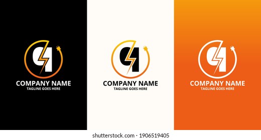 Flash initial letter q Logo Icon Template. Illustration vector graphic. Design concept Electrical Bolt and electric plugs With letter symbol. Perfect for corporate, more technology brand identity