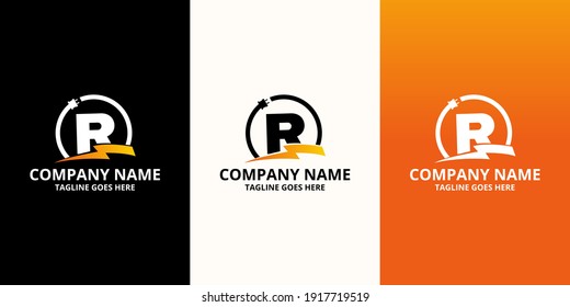 Flash initial letter R Logo Icon Template. Illustration vector graphic. Design concept Electrical Bolt and electric plugs With letter symbol. Perfect for corporate, more technology brand identity