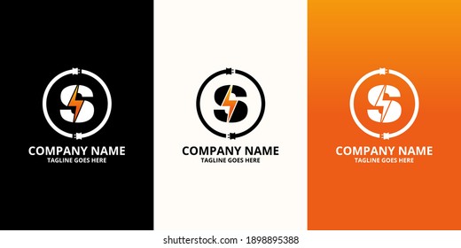 Flash initial letter S Logo Icon Template. Illustration vector graphic. Design concept Electrical Bolt and electric plugs With letter symbol. Perfect for corporate, more technology brand identity