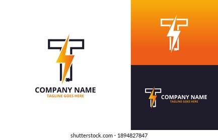Plantilla de icono del logotipo T de la letra inicial Flash. Gráfico vectorial de ilustración. Concepto de diseño Perno eléctrico y enchufes eléctricos Con símbolo de letra. Perfecto para una identidad de marca corporativa más tecnológica