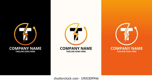 Flash initial letter T Logo Icon Template. Illustration vector graphic. Design concept Electrical Bolt and electric plugs With letter symbol. Perfect for corporate, more technology brand identity