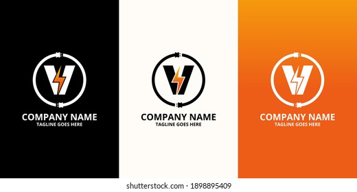 Flash initial letter VLogo Icon Template. Illustration vector graphic. Design concept Electrical Bolt and electric plugs With letter symbol. Perfect for corporate, more technology brand identity