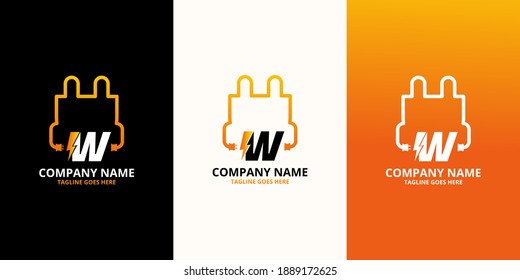 Flash initial letter W Logo Icon Template. Illustration vector graphic. Design concept Electrical Bolt and electric plugs With letter symbol. Perfect for corporate, more technology brand identity