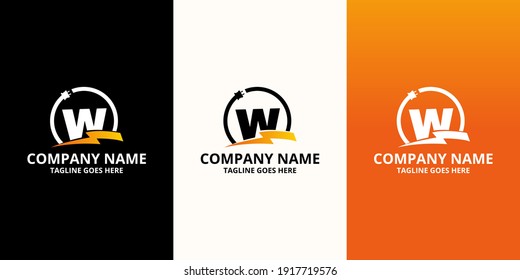 Flash initial letter W Logo Icon Template. Illustration vector graphic. Design concept Electrical Bolt and electric plugs With letter symbol. Perfect for corporate, more technology brand identity