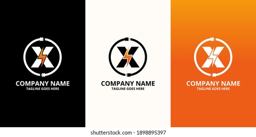 Plantilla de icono del logotipo de la letra inicial de Flash X. Gráfico vectorial de ilustración. Concepto de diseño Perno eléctrico y enchufes eléctricos Con símbolo de letra. Perfecto para una identidad de marca corporativa más tecnológica