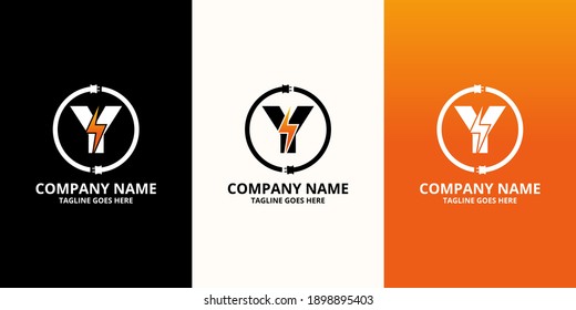 Flash initial letter Y Logo Icon Template. Illustration vector graphic. Design concept Electrical Bolt and electric plugs With letter symbol. Perfect for corporate, more technology brand identity