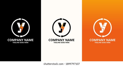 Flash initial letter y Logo Icon Template. Illustration vector graphic. Design concept Electrical Bolt and electric plugs With letter symbol. Perfect for corporate, more technology brand identity