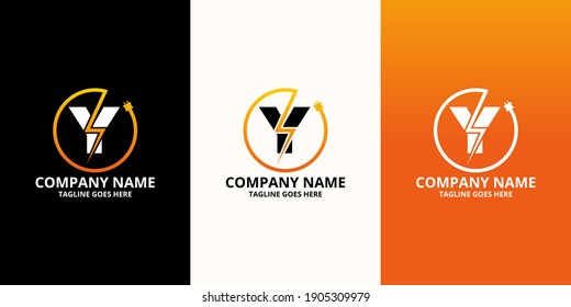 Flash initial letter Y Logo Icon Template. Illustration vector graphic. Design concept Electrical Bolt and electric plugs With letter symbol. Perfect for corporate, more technology brand identity