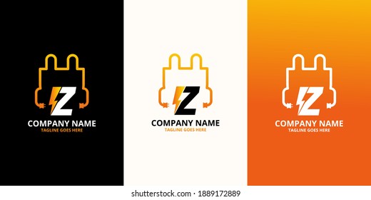 Flash initial letter Z Logo Icon Template. Illustration vector graphic. Design concept Electrical Bolt and electric plugs With letter symbol. Perfect for corporate, more technology brand identity