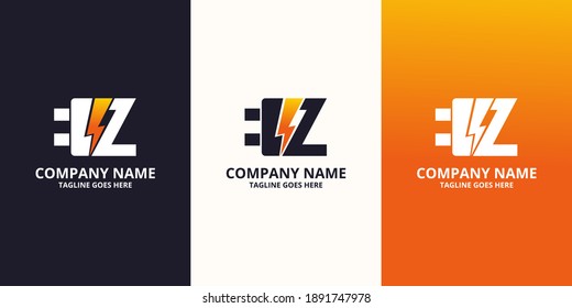 Plantilla de icono del logotipo Z de la letra inicial Flash. Gráfico vectorial de ilustración. Concepto de diseño Perno eléctrico y enchufes eléctricos Con símbolo de letra. Perfecto para una identidad de marca corporativa más tecnológica