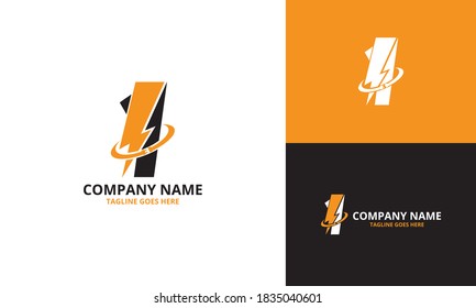 Flash initial number  1 Logo Icon Template. Illustration vector graphic. Design concept Electrical Bolt With number  one  symbol. Perfect for corporate, technology, initial , brand identity