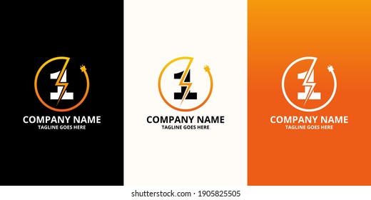 Flash initial number 1 Logo Icon Template. Illustration vector graphic. Electrical Bolt and electric plugs With number symbol. Perfect for corporate, more technology brand identity