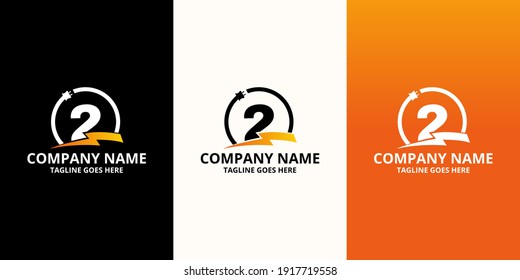 Flash initial number 2 Logo Icon Template. Illustration vector graphic. Electrical Bolt and electric plugs With number symbol. Perfect for corporate, more technology brand identity