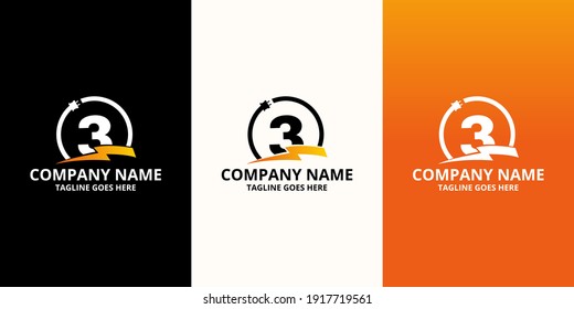 Flash initial number 3 Logo Icon Template. Illustration vector graphic. Electrical Bolt and electric plugs With number symbol. Perfect for corporate, more technology brand identity