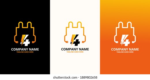 Plantilla de icono del logotipo Flash número inicial 4. Gráfico vectorial de ilustración. Concepto de diseño Perno eléctrico con el símbolo número uno. Perfecto para empresas, tecnología, inicial, identidad de marca