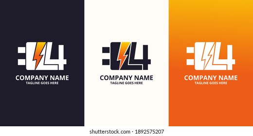 Flash initial number 4 Logo Icon Template. Illustration vector graphic. Electrical Bolt and electric plugs With number symbol. Perfect for corporate, more technology brand identity