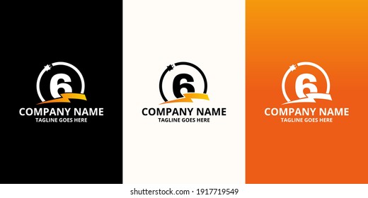 Flash Initialnummer 6 Logo Symbol Vorlage. Vektorgrafik von Illustrationen. Elektrischer Bolzen und elektrische Stecker mit Zahlensymbol. Perfekt für Corporate- und Technologiemarkenidentität