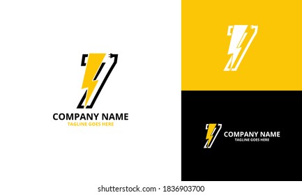 Flash initial number  7 Logo Icon Template. Illustration vector graphic. Design concept Electrical Bolt With number  seven symbol. Perfect for corporate, technology, initial , brand identity