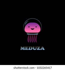 Flash jellyfish illustration with gradient. Modern fish and sea life vector design logo