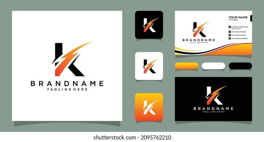 Flash K letter logo icon electrical bolt with initial K letter logo design template