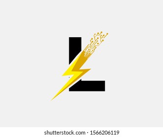 Flash L Letter Logo Icon, Electrical Bolt With Circuit Line Shape and Initial L Letter Logo Design.