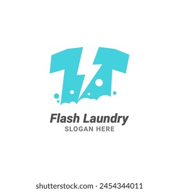 Concepto de logotipo de lavandería flash. Flash y Ilustración vectorial de camiseta