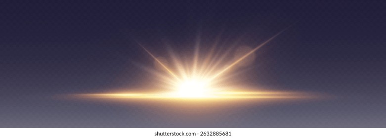 Flash of lens and light, explosion of star and rays. On a transparent background.