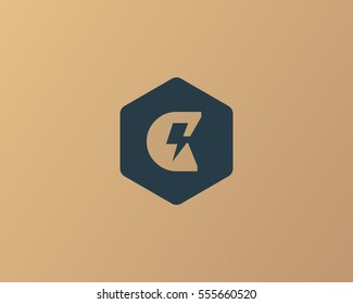 Flash letter C logo. Dynamic speed energy vector logotype. Thunderbolt superhero t shirt print symbol. 