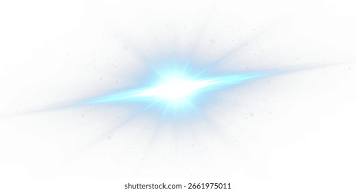 El flash y la luz chocan en un haz de luz estelar con un efecto de lente azul brillante. Brillo y energía chispeante estallan en una galaxia mágica de brillo y fantasía.