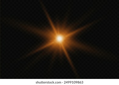 Efecto de luz de destello. Estrella dorada brillante con un resplandor de luz. Sobre un fondo transparente.