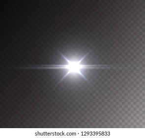 Flash light effect isolated on transparent background. White flashlignt, flare or camera flash. Vector glow car headlight template.