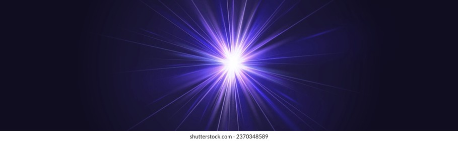 Flash light effects, Flare bright Camera light or sunlight lens, Stars in space, blue ray background  shiny highlights, vector shimmering elements glow sparkl rays