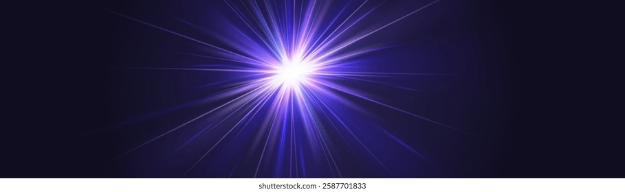 Flash light effects, Flare bright Camera light or sunlight lens, Stars in space, blue ray background shiny highlights, vector shimmering elements glow sparkl