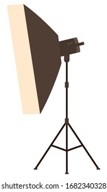 Blitzlichtgeräte zum Fotografieren, Spotlight oder Reflektor. Fotografisches Flutlicht auf Stativ, beleuchtetes Werkzeug, professionelles Licht, Vektorillustration