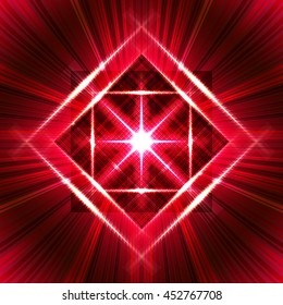 Flash with light frame and radial rays. Beautiful burgundy psychedelic vector background. Bright red pattern