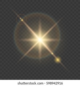 A flash of light from the glare. An explosion of light rays. Beautiful colored rays of light. Vector illustration