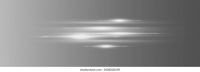 A flash of light and glare. Line of speed of dynamic movement of light. On a transparent background.