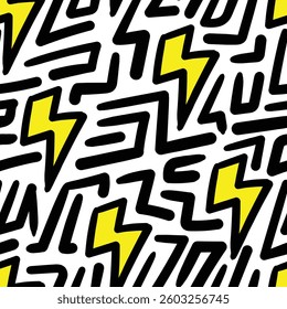 Flash light hand drawn seamless pattern with doodle surroundings