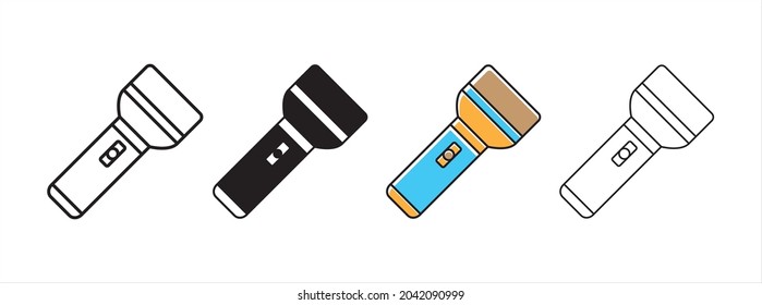 Flash light icon set. Hand flashlight icons vector set. Electric torch vector stock icon.