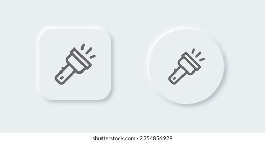Flash light line icon in neomorphic design style. Torch lamp signs vector illustration.