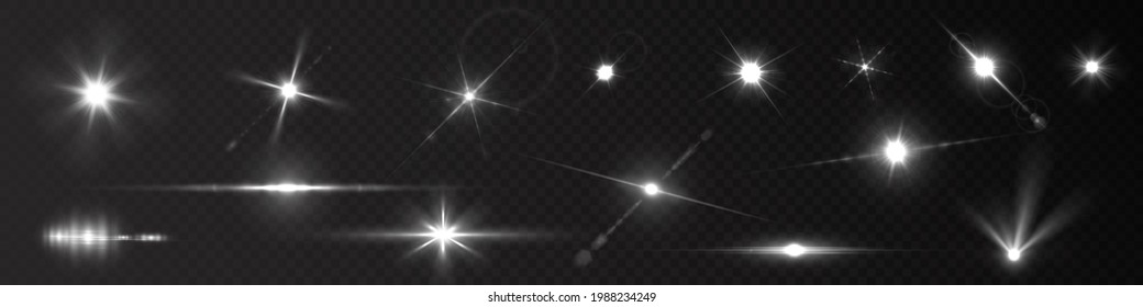 Luz flash sobre fondo negro. Efecto espumoso de resplandor vectorial. Encendido abstracto de la lente. Luces intermitentes