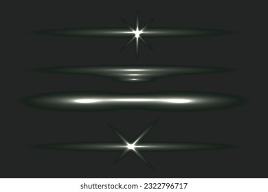 Luz flash sobre fondo negro. Efecto espumoso de resplandor vectorial. Encendido abstracto de la lente. Colección de vectores de luces intermitentes