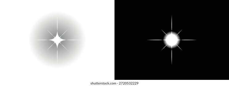 Luz de destello sobre fondo negro png. Brillo Abstractas de la luz de la estrella del resplandor aislado. Vector de brillo efecto destello. Destello de lente. Luces parpadeantes.