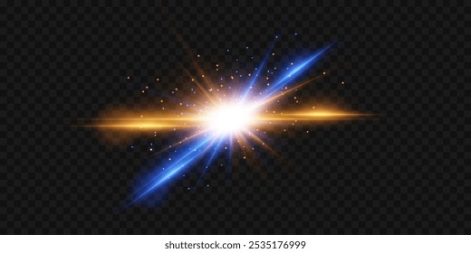 Flash of light with rays and glare. On a transparent background.