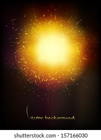 A flash of light with sparks on a black background