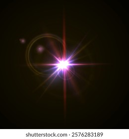 Flash Light Star Effects: Sunny Sparkles, Flash Beams, and Abstract Lens Glows with Bokeh and Dust. Isolated Lighting Elements for Vector Illustrations and Design Concepts